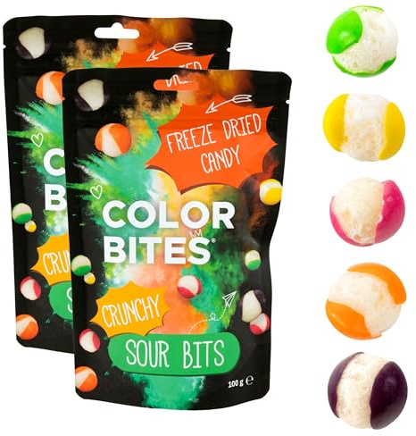 Color Bites – Gefriergetrocknete Süßigkeiten - Freeze Dried Candy - Crunchy Sour Bits - 2x100 g Knusprige Vegane Bonbons – American Candy & TikTok Trend