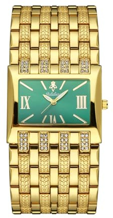 FANMIS Kleine goldene Armbanduhr für Damen, rechteckig, römische Ziffern | Vintage rechteckiges römisches Ziffernblatt mit Quarzwerk, verstellbarem Edelstahlarmband und 30M Wasserdichtigkeit.