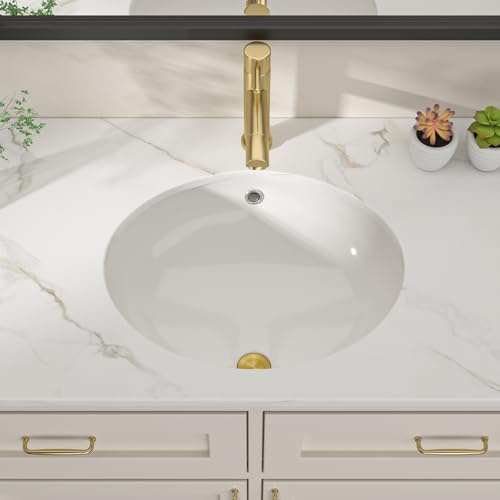Dcolora Fregadero de baño ovalado de 19 pulgadas, porcelana de cerámica, lavabo debajo del mostrador para encimeras, diseño ovalado suave con borde limpio para baños modernos, 40.6 cm de profundidad x