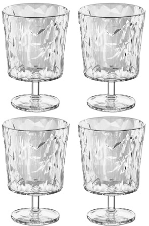 Koziol CLUB LIGHT Gläser | 4er Set | Wasser Saft Wein | kristallklarer Kunststoff, bruchfest, stapelbar, leicht, spülmaschinengeeignet | Küche Picknick Party Camping (WINE 250 ml, crystal clear)