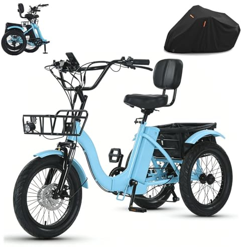 18 DreiräDer FüR Erwachsene, Elektrisch unterstütztes Dreirad Inklusive Fahrradabdeckung, LCD-Display + 2 Gepäckkörbe, 3 Fahrmodi,3 Rad Elektrodreirad FüR Senioren - mit bequemer Sitzlehne!!!