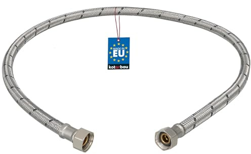 KOTARBAU® Flexschlauch 3/8“ x 3/8“, Wasserschlauch, Panzerschlauch 90 cm | Anschlussschlauch für Armatur, Schlauch Für Wasserhahn, Edelstahlummantelt, Silber