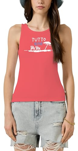 QS Geripptes Tanktop mit Print