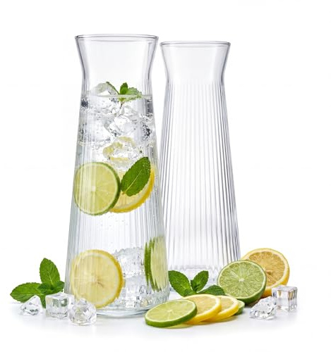 2x Wasserkaraffe aus robustem geriffeltem Glas 1 Liter spülmaschinenfest | BPA-frei, stilvoll und stabil