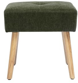 Miliboo Guesta Hocker, niedrig, Velours-Effekt, Khaki, helles Massivholz, Höhe 46 cm