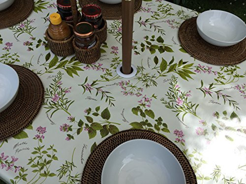 55 (140cm) DIAMETER ROUND PVC/VINYL TABLECLOTH - HERB GARDEN WITH PARASOL HOLE