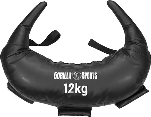 GORILLA SPORTS® Bulgarian Bag - 5kg, 8kg, 12kg, 17kg und 22,5kg, 5 Schlaufen, aus Kunstleder, Schwarz - Sandsack, Bulgarische Tasche, Power Bag, Sand Sack, Krafttraining, Fitness