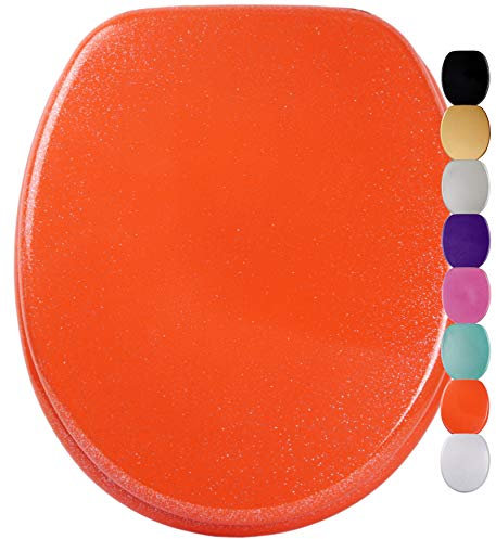 Abattant WC avec frein de chute | Grande sélection de abattants WC scintillants | charnières robustes | en bois et de haute qualité (Orange scintillant)