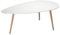 Ibbe Design Oval Rund Weiss Couchtisch Modern Skandinavisch Retro Kaffeetisch Beistelltisch MDF Fly, Natur Massiv Buche Holz Beine, 116x66x45 cm