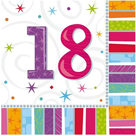 SHATCHI 18th Birthday Party Napkins Serviettes Party Supplies Tableware 3Ply 16 Paper Luncheon, Multi