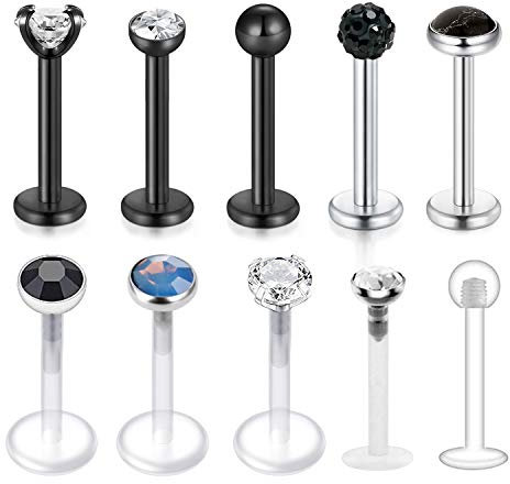MODRSA 16G Durchsichtig Acryl & Chirurgenstahl Lippenpiercing Stud Labret Piercing Tragus Helix Piercing Bioflex Lippen Retainer Schmuck 8MM Stab