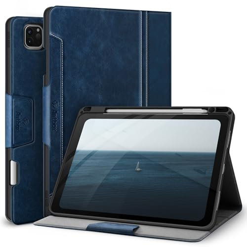 Antbox Hülle für iPad Pro 11 2022/2021/2020/2018 (4./3./2./1. Generation) mit Stifthalter Auto Schlaf/Wach Funktion PU Ledertasche Schutzhülle(Blau)