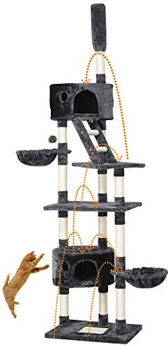 costoffs Cat Tree Floor to Ceiling Tall Scratching Posts Height Adjustable Climbing Tower with Basket, Dark Grey