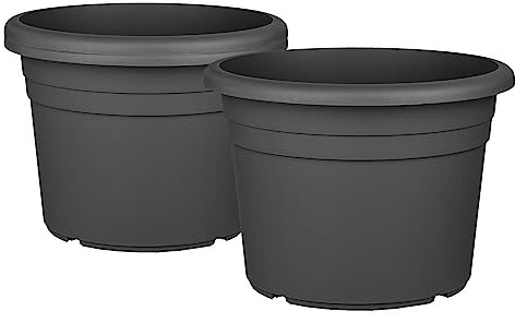 BigDean 3X Blumentopf Ø 20 cm Farbe Anthrazit Kunststoff Pflanztopf Containertopf Übertopf Pflanzkübel rund 20 x 14,5 cm