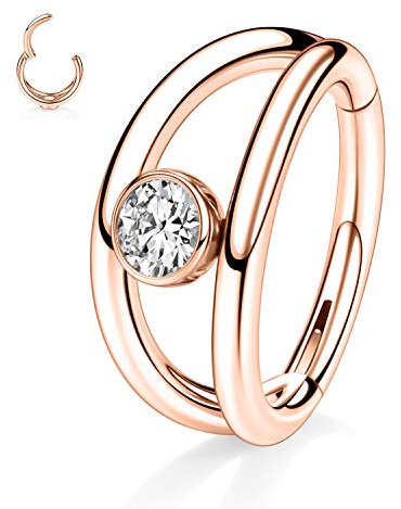hengkaixuan 16G Conch Ring Cartilage Hinged Segment Clicker Ring 8mm Helix Earring Hoop Clear CZ 316L Surgical Steel Nose Ring Rose Gold Tragus Daith Earrings Piercing Jewellery