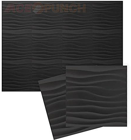 Acepunch 12 3D Wandpaneele Schwarz 30x30cm PVC Dekorative Fliesen Wasserdicht Anti-Scratch Wellig Wandbild Wohndesign Heimwerken Flammhemmende Tapete Raumteiler Innendekoration Wand Wohnzimmer Lobby