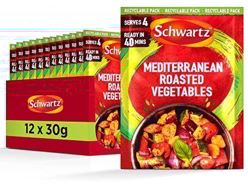 Schwartz Mediterranean Roasted Vegetables Recipe Mix 30 G | Serves 4 | Pack of 12 | Adds Chargrill Flavour to Mixed Vegetables | With Garlic, Basil and Parsley | Suitable for Vegetarians