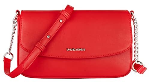 David Jones - Kleine Umhängetasche Damen - Crossbody Bag PU Leder - Frau Kette Schultertasche Rechteckige Tasche - Abendtasche Handy Handtasche Clutch Kettentasche - Elegant Reise Party - Rot