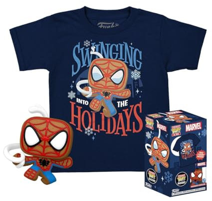 Funko Pocket POP! & Tee: Marvel - Spider-Man - Spidey - Gingerbread - for Children and Kids - Medium - T-Shirt - Clothes With Collectable Vinyl Minifigure - Gift Idea - Toys and Short Sleeve Top
