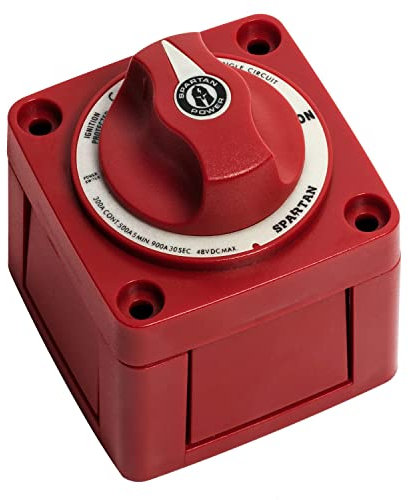 Spartan Power Battery ON/Off Disconnect Switch 300A - Ignition Protected, Heavy Duty Cutoff Switch for RV, Marine, and Automotive Battery - 12V to 48V - Red