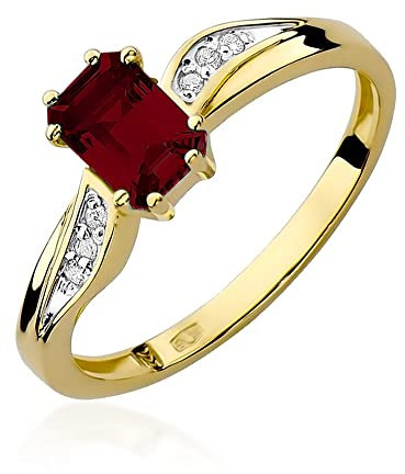 Damen goldring aus Gelbgold für Damen mit 0,70 Karat Granat und 0,03 Karat Diamanten Ring 14 Karat Gold (585) Goldring mit Box | Goldring für Fraue (Granat, 50 (15.8))