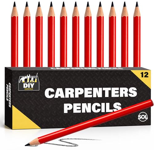 SOL 12pk Carpenters Pencils - Heavy Duty Builders Marking Tools | Round graphite pencils for woodworking, construction and DIY, marks wood, timber, drywall and brick
