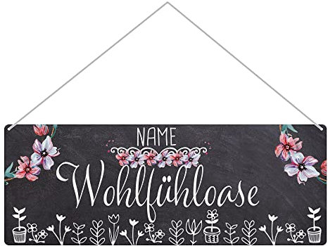 PR Print Royal Metallschild mit Name - Wohlfühloase - Türschild mit Name Personalisieren, Outdoorschild aus Aluminium | personalisierte Geschenke, Wetterfest, 24x9 cm
