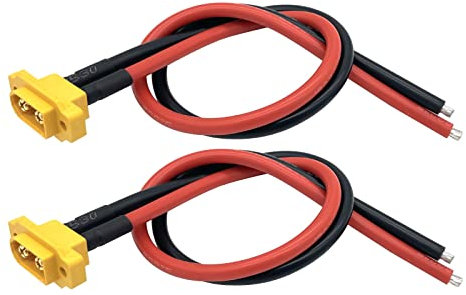 Nuofany 2Pcs Amass XT60E-M Plug Male Battery Connector Mountable Pigtail Cable,XT60 Panel Mount Connector with 30cm Cable for RC Lipo Battery FPV Racing Aircraft Drone