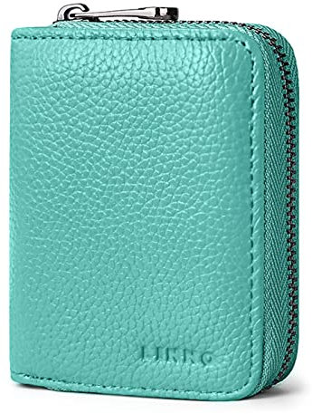 GOOPAI RFID 20 emplacements pour cartes de crédit en cuir véritable avec fermeture éclair pour accordéon, Bleu Tiffany, S, Classique