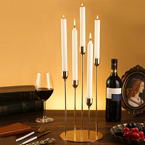 VINCIGANT Kerzenhalter mit 5 Armen, goldfarben, kegelförmig, 2 Stück, Metall-Kerzenhalter für Esstisch, Hochzeit, Gebetsstation, Dekoration (Kerze Nicht enthalten)