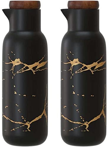 MAGICVOGEL Lot de 2 bouteilles d'huile, de vinaigre, de vinaigre, de poussière, en céramique, aspect marbre, 380 ml, pour cuisine, barbecue, barbecue, noir
