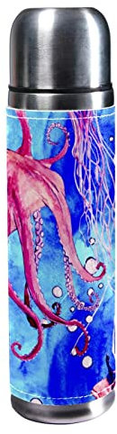 Isolierte Wasserflasche Edelstahl-Wasserflaschen Metall-Wasserflasche,Aquarell Ozean Quallen Krake
