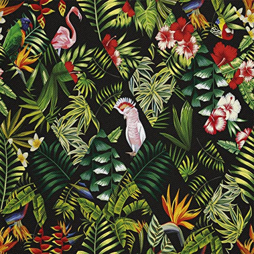 HEKO PANELS Stoff Oxford Wasserdichte Meterware Canvas-Stoff Polyester Stoff Zum Nähen Nähstoffe Dekostoffe Wasserabweisend Blickdicht Exotische Blumen Papageien 1 Meter 155 x 100 cm