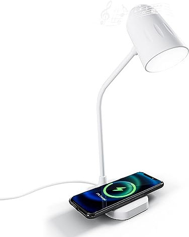 Ampulla M2 LED Desk Lamp with Wireless Charger, Bluetooth Speaker, Table Lamp, Office Lamp (White)