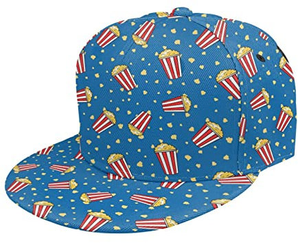 QQIAEJIA Creamy Popcorn Baseball Cap für Männer Frauen Mode Print Flat Bill Brim Cap Einstellbare Hip Hop Cap Schwarz, Siehe Abbildung, One size