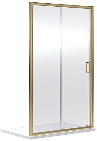 nuie SQSL12BB Rene Modern Bathroom 1850mm 6mm Toughened Safety Glass Shower Enclosure Single Sliding Door, 1200mm, Brushed Brass