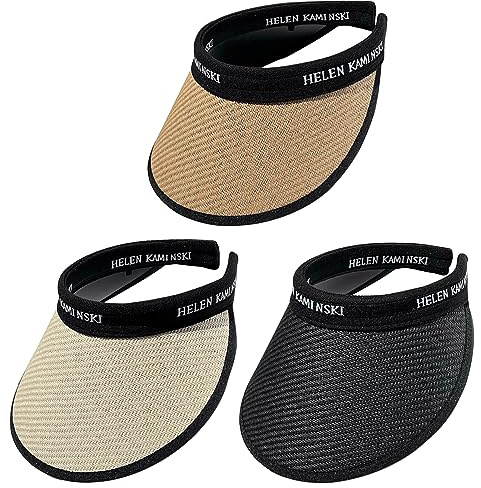 Sonnenblende aus Stroh, für Damen, breite Krempe, Sommer, UV-Schutz UPF 50+, Strandkappe, koreanischer Stil, Golfkappe, Sonnenblenden, schwarz, 3 Stück, Schwarz, Einheitsgröße-M