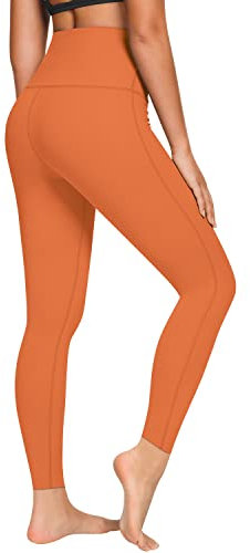 QUEENIEKE Hohe Taillen Sportleggings für Damen, Blickdicht Bauchweg Yoga Leggings für Laufen Fitness Sonnenuntergangorange S