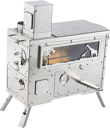 HACSYP Outdoor cooker, Stainless Steel Wood Burning Stove, Folding & Lightweight Hot Tent Stove, for Cooking Backpacking Hiking Traveling