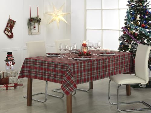 LAN&LAN - tischdecke Weihnachten, für große rechteckige Tische, weihnachtstischdecke große Karos mit DREI verschiedenen Größen zur Auswahl (große Quadrate, 140 x 250)