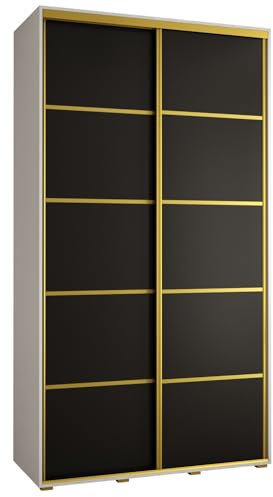 MEBLE KRYSPOL Davos 4 140 Schrank mit Zwei Schiebetüren für Schlafzimmer - Moderner Kleiderschrank mit Kleiderstange und Regalen - 235,2x140x45 cm - Weiß Schwarz Gold