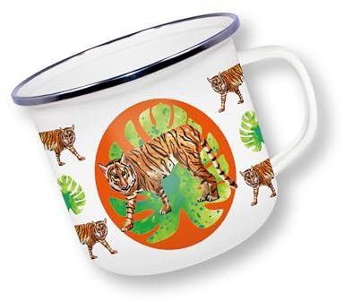 Deluxebase Anamelware Nature Collection Grande tasse en émail Motif tigre 475 ml Idéal pour les voyages, le camping et une utilisation quotidienne Tasse réutilisable pour café, soupe et boissons
