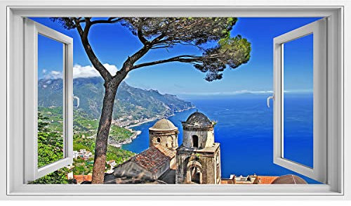islandburner Quadro su tela Vista finestra Pittoresca Italia Ravello Costiera Amalfitana Immagini Poster