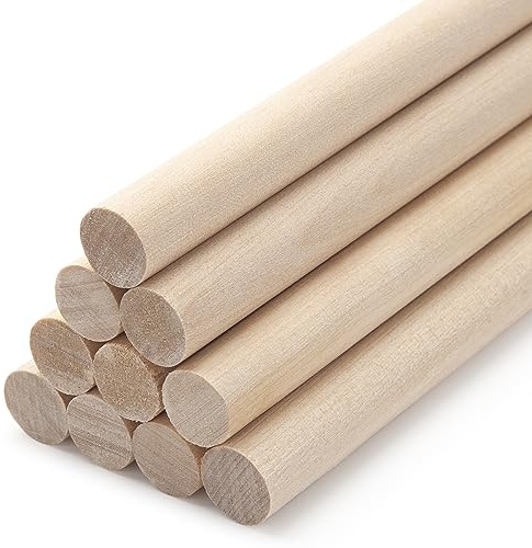 Wooden Dowel Rods Wooden Craft Sticks Wood Dowels, 10PCS 1.6 x 30cm Unfinished Round Hardwood Sticks for Crafts, Macrame, Arts and DIYers, Tiered Cake Support and Wedding Ribbon Wands