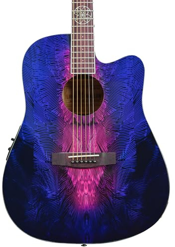 Lindo Swallow V2 Guitare électro-acoustique à cordes en nylon Motif attrape-rêves 12ème frette Violet Rose éclaté