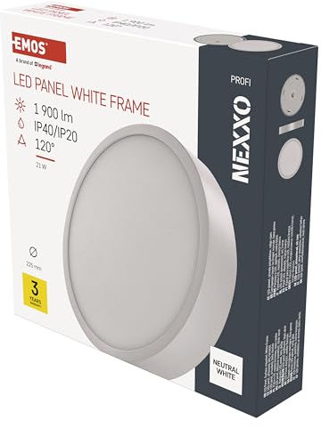 EMOS LED Panel 21 W, runde 1900 lm Deckenleuchte, Wandleuchte mit Durchmesser 22,5 cm, ersetzt 120W Glühbirne, Lichtfarbe neutralweiß 4000K, inkl. LED-Treiber, Leuchtdauer 30000 St.