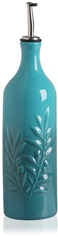 Sweejar Large Ceramic Olive Oil Dispenser Bottle, 24 Oz Relief Opaque Oil Cruet Protects Oil To Reduce Oxidation, Storage Vinegar, Soy Sauce, Coffee Syrup, Liquids, Set of 1 (Gradient Blue)