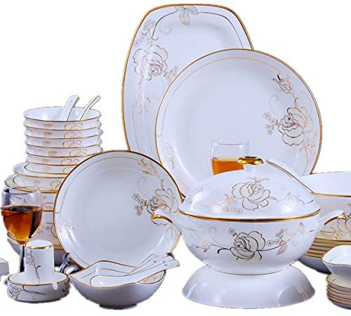 YhOuuA Tafelservice aus Steingut, 60-teiliges Geschirrset, handbemaltes Kombiservice-Set, Kombiservice-Set, Geschirrset aus Steingut, Vintage-Look, Naturdesign