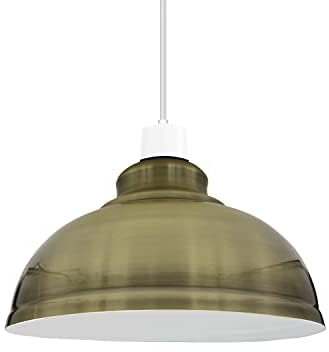 LEDSone Metal Easy Fit Lampshade Retro Industrial Ceiling Lighting Shade Hanging Pendant 29cm Curvy Shade Light Fixture for Kitchen Dining Room Lights E27 (Green Brass)