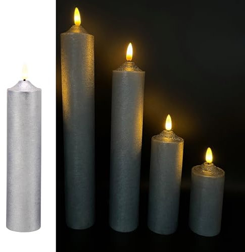 5 LED Kerzen XL aus Echtwachs mit realistischer Flamme - Nur mit 6 Stunden Timerfunktion nutzbar (Taubenblau)